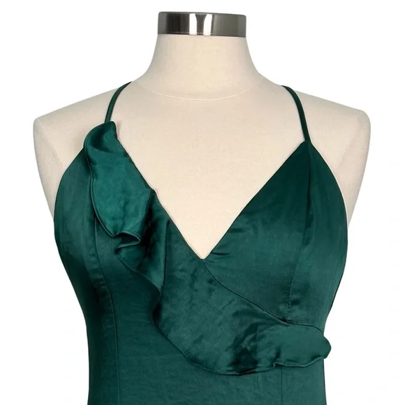 NWT Lulus Lucky Lady Hunter Green Satin Ruffled Maxi Dress Size M (6-8) - Picture 3 of 15